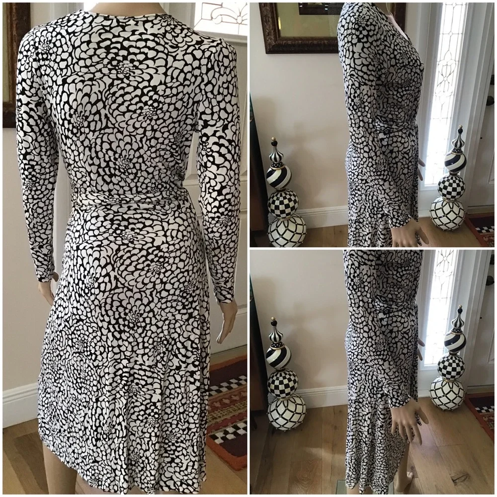 Black and White Wrap Dress - Picture 2 of 3